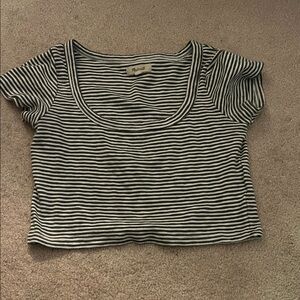 Madewell Green and Cream Striped Crop Top